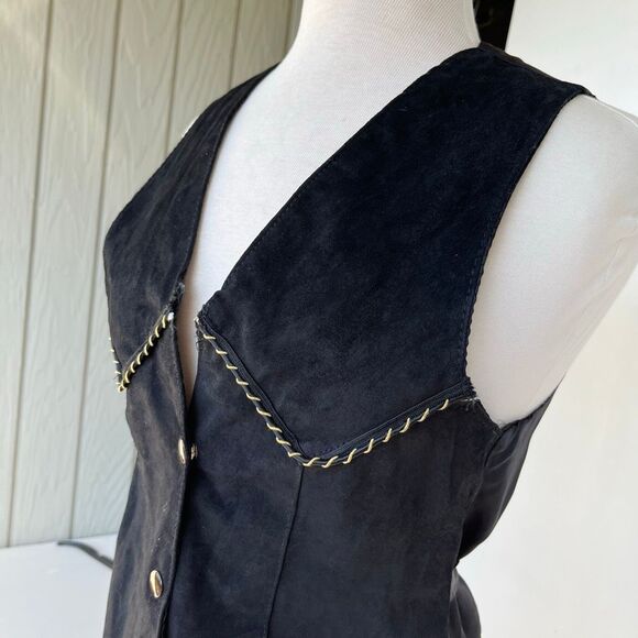 VTG S & U Leather Fashions Black Suede Vest Sz S – Western Snap Front - Picture 7 of 11